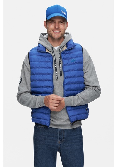 Blume Mavi Fermuarlı Ve Cepli Polyester Standard Fit Erkek Yelek Mavi