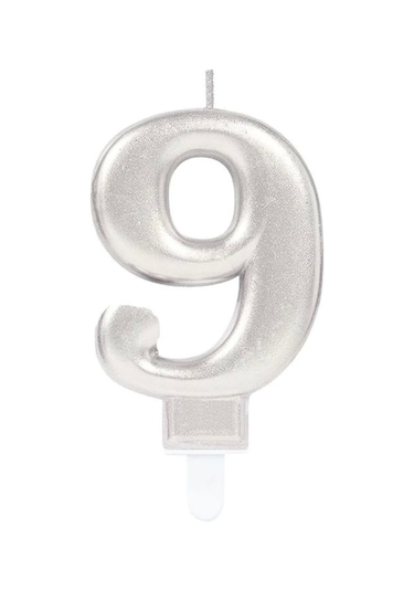 9 Rakam Mum Gümüş Renk Çok Renkli