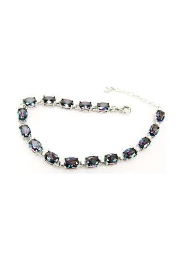 925 Ayar Gümüş Mistik Topaz Oval Taşlı Kadın Bileklik