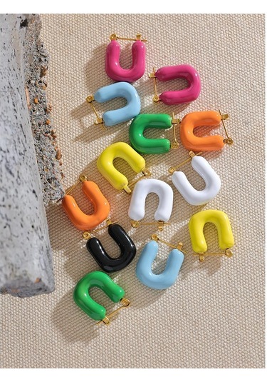 Mavi Eetit 7 Renk Şeker Emaye Paslanmaz Çelik Kare Tıknaz Hollow Y2k Hoop Küpeler 2023 Trendy Dopamin Takı Kadınlar Gala Hediye Çok Renkli