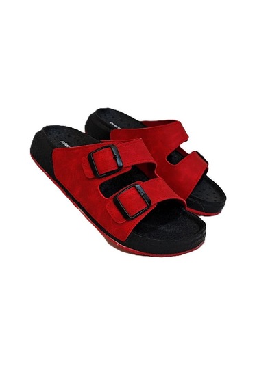 Pierre Cardin 7410 Kırmızı Çift Tokalı Yumuşak Taban Rahat Terlik Kırmızı