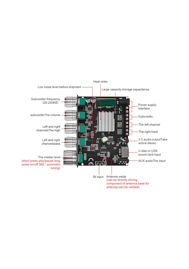 Aubyhe Ys-s100l Bluetooth 5.0 2.1 Kanal Güçlü Ses Amplifikatörü, 100w Bass Ve 50w Stereo Çıkış, Frekans Ayarlı