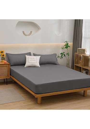 Koyu Gri Yatak Örtüsü Gömme Çarşaf Düz Renk Kaymaz Ayarlanabilir Yatak Örtüsü Yastık Kılıfı Olmadan 120x200cm
