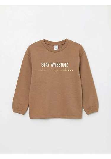 Lc Waikiki Kahverengi Baskılı Kız Bebek Sweatshirt