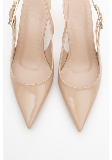 Arty Bej Rugan Sivri Burun Arkası Açık Kadın İnce Topuklu Ayakkabı Bej Rugan