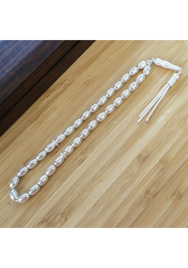 925 Ayar Gümüş Arpa Kesim Nokta İşlemeli Tesbih