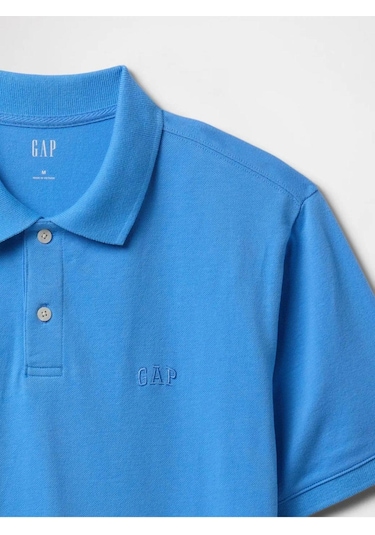 Logo Piqué Polo Yaka Erkek T-shirt Mavi-7583 Mavi