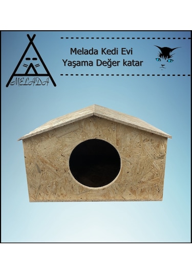 Melada Kedi Evi Dış Ortam Uygun Ahşap Kedi Evi Osb 50x50x35 Cm