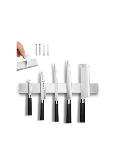 Ximistore9 Gümüş Renkli Paslanmaz Çelik 304 Manyetik Bıçak Tutucu - Modern Mutfak Bıçak Şeridi, Çekmeceden Tasarruf Sağlar