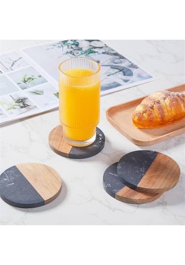 İçecekler İçin 4'lü Bardak Altlığı Seti, Mermer-ahşap Birleştirilmiş Bardak Altlığı Diğer