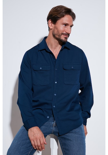 Buratti Pamuklu Çift Cepli Regular Fit Erkek Gömlek Cf25W128858 Indigo
