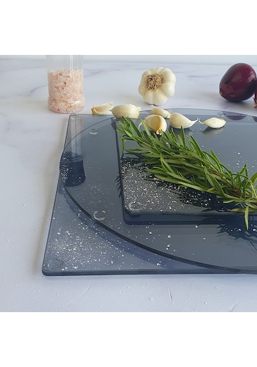 Decorita Cam Kesme Tablası | 3'lü Takım | Füme Cam