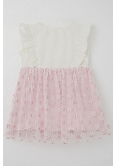 Breeze Kız Çocuk Elbise Eteği Çiçekli Tül Detaylı 3-8 Yaş, Ekru Ekru