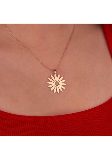 İndigo Takı Sade Papatya Gümüş Kolye