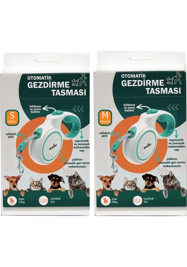 Budibu Makaralı Otomatik Geri Çekilebilen Kedi Köpek Gezdirme Tasması S Max 15 KG