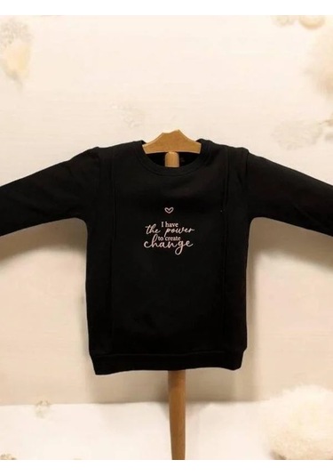 Kız Çocuk İnce Şardonlu Sweatshirt-15368 Siyah