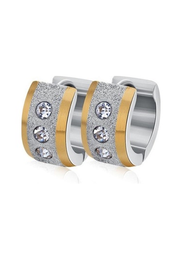 Gümüş Paslanmaz Çelik Küçük Daire Küpe Kaplamalı Parlak Cz Punk Rock Halka Küpe Çift Küpe İçin