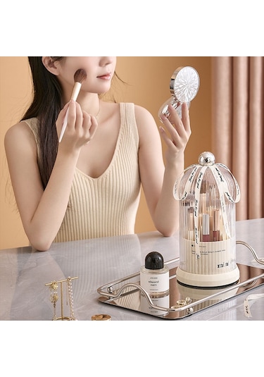 Cbtx Makyaj Fırçası Saklama Kovası Dönebilen Tuvalet Masası Kozmetik Saklama Rafı Kapaklı - Siyah