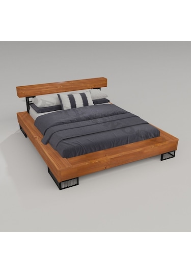 Noz Doğal Ağaç Karyola Çift Kişilik-200x200 Cm- Açık Ceviz Renk