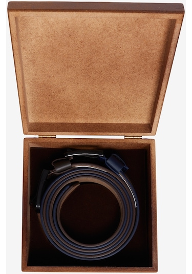 AC&Co / Altınyıldız Classics Erkek Lacivert-kahverengi Özel Ahşap Kutulu 2'li Kot Kemeri Seti Damat Bohçası Lacivert - Kahverengi