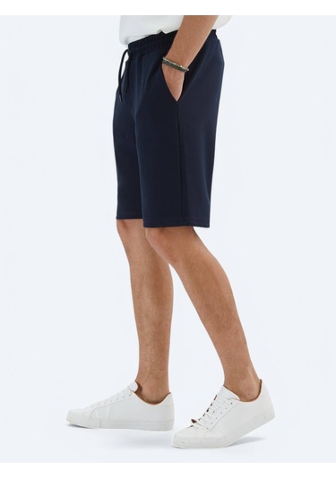 Lacivert Düz Örme Jogging Fit Spor Bermuda Lacivert