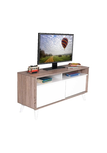 Retro Slide Tv Sehpası Latte-Diamond Beyaz