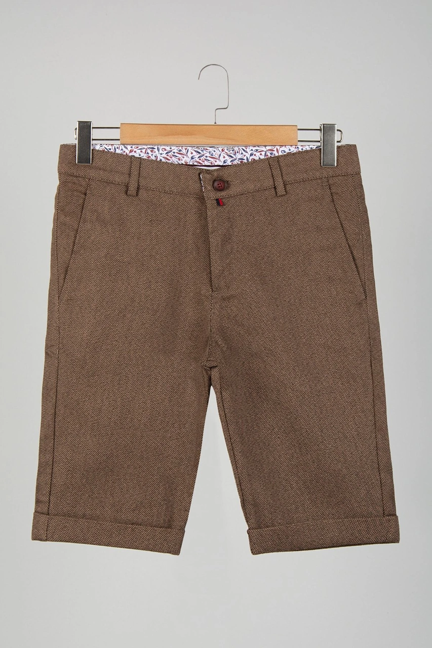 Veaven Erkek Koyu Kahverengi Slim Fit Keten Şort Vavn9y-2200196-5 Koyu Kahverengi