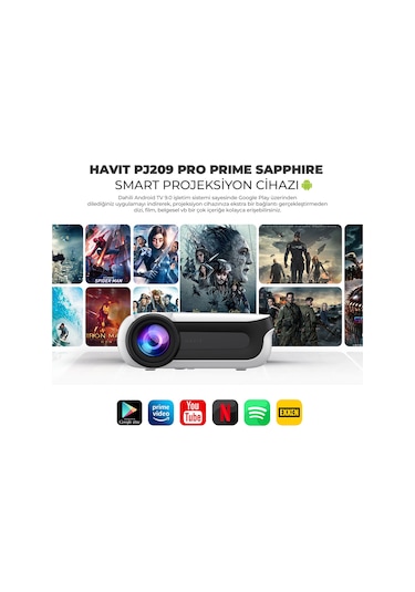 Havit PJ209 Pro Prime Sapphire 350 ANSI Full HD 1080P Android 9.0 Smart Projeksiyon Cihazı