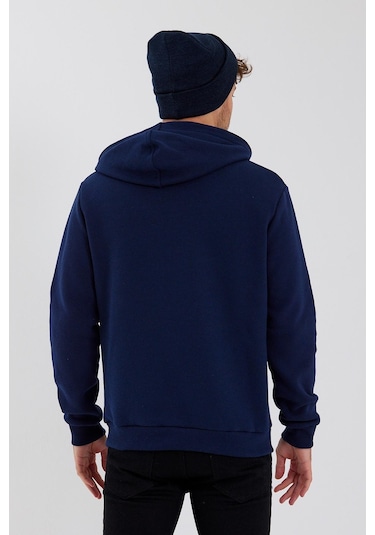 Polostate Erkek Kapüşonlu Baskılı 3 İplik Sweatshirt Lacivert