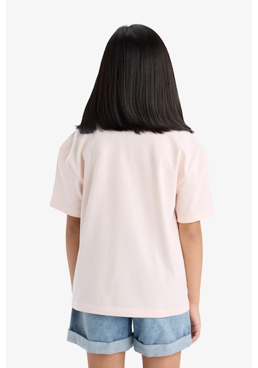 Defacto Kız Çocuk Relax Fit Palmiye Baskılı Bisiklet Yaka Kısa Kollu Tişört E0389a825smpn447 Pembe