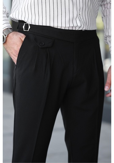 Kuşaklı Pileli Kemer Detaylı Old Money Kumaş Pantolon Siyah