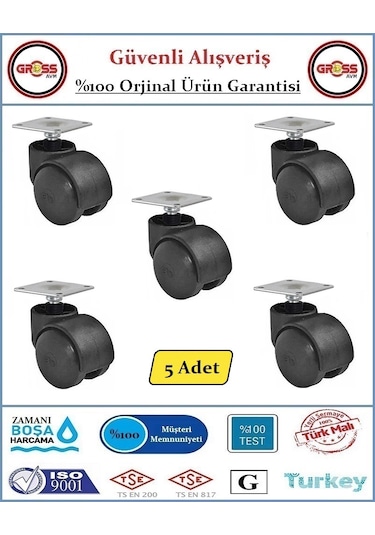 Tablalı Mobilya Tekerleği - Dönerli Tablalı Tekerlek - 5 Adet