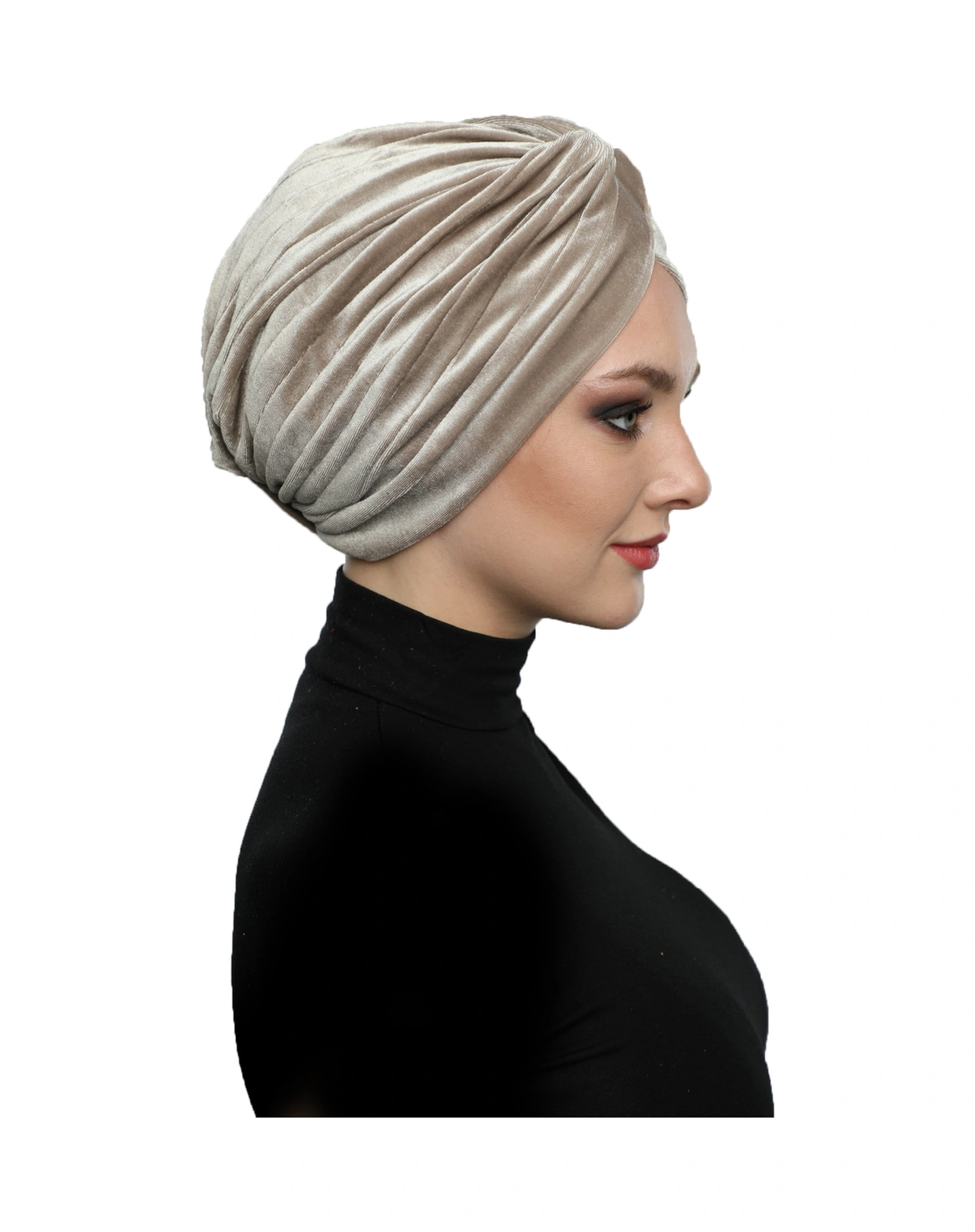 Kadife Çapraz Bej Hazır Türban Tesettür Bone Bej