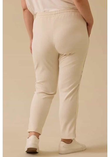 Kadın Büyük Beden Fitilli Bilek Boy Pantolon - Bej 4358892