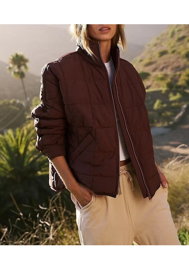 Kadın Hafif Fermuarlı Sıkıştırılabilir Dolgulu Aşağı Mont Koyu Yeşil Koyu Yeşil