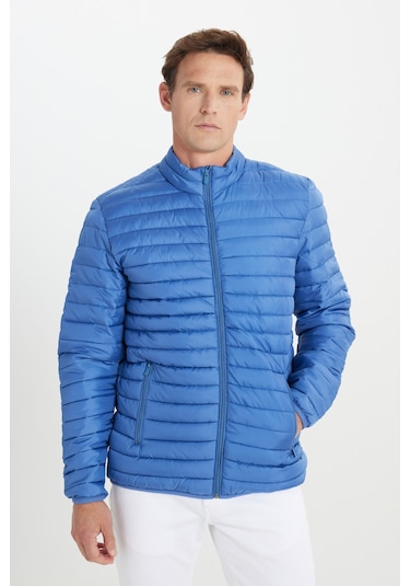 AC&Co / Altınyıldız Classics Erkek Mavı Sıcak Tutan Standart Fit Normal Kesim Dik Yaka Yan Cepli Mont Mavi