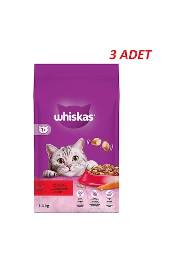Whiskas Biftekli Kuru Kedi Maması 1,4 Kg 3 Adet