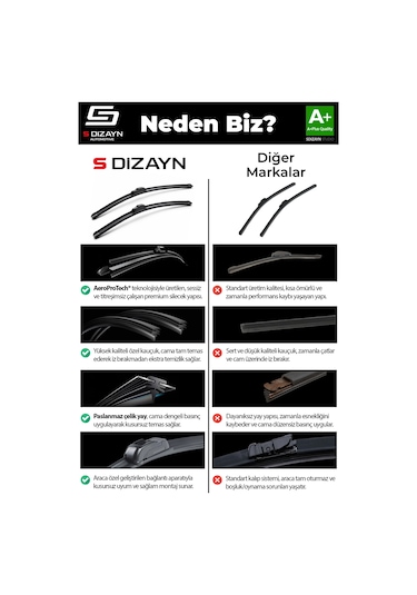S-dizayn Hyundai İ20 Ön Cam Silecek Seti 2014-2020 Premium Araca Özel 60-40 Cm A+ Kalite