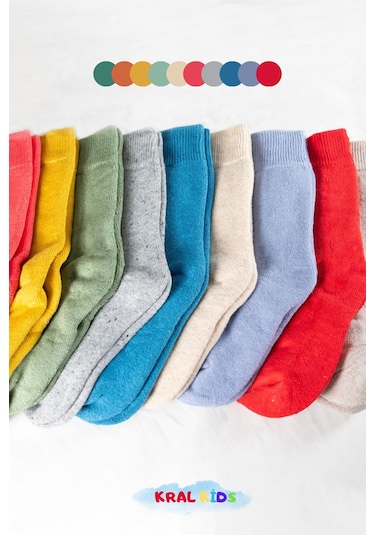 Kız - Erkek 5 Çift Çocuk Termal Çorap Kışlık Kalın Havlu Pamuklu, Renkli Set ÇoK Renkli