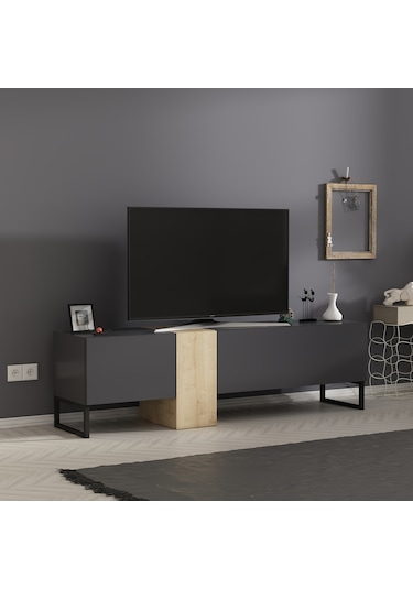 T0016 Kapaklı, Metal Ayaklı, Tv Sehpası, Tv Ünitesi - Antrasit/safir Meşe Antrasit/safir Meşe