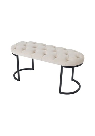 Elısse Black Puf - Metal Ayaklı Kapitoneli Model Puf, Krem Bench