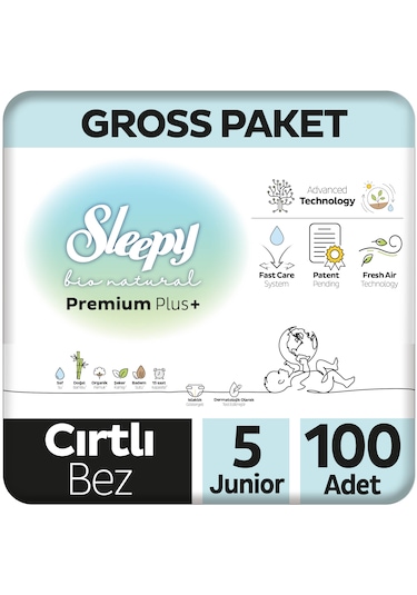 Sleepy Bio Natural Premium Plus Gross Paket Bebek Bezi 5 Numara Junior 100 Adet
