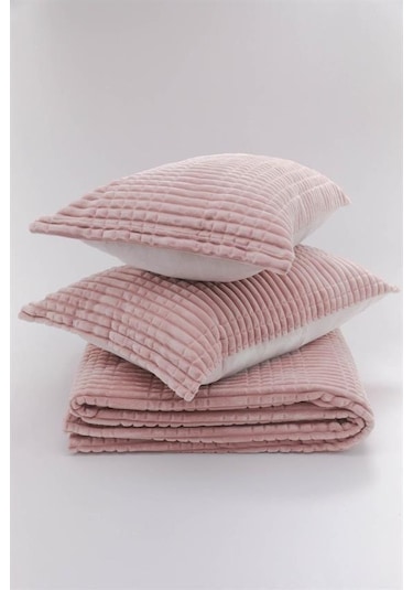 Merinos Modern Line 3 Parça Çift Kişilik Battaniye Seti Pudra