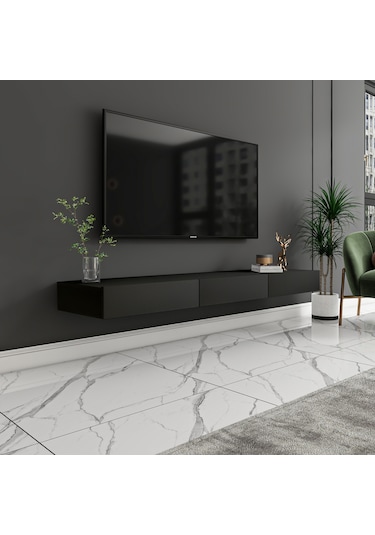 Avalon 3 Kapaklı Duvara Monte Tv Sehpası 140 Cm, Modern Minimal Tasarım, Tv Ünitesi - Antrasit Antrasit