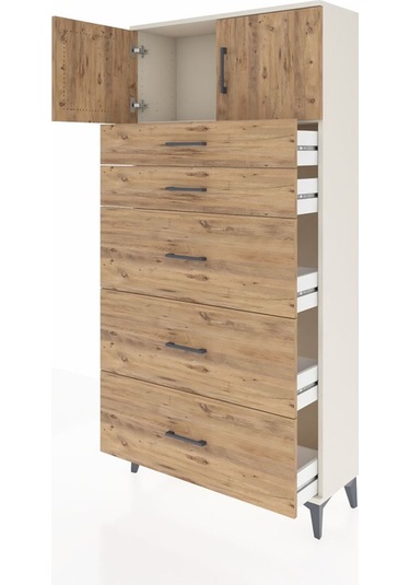 Arges Dolap Tek Raflı 5 Çekmeceli 2 Kapaklı 88x30x182 Aytaşı-çam Aytaşı