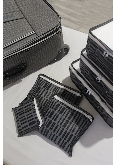 Adarya Home Zebra Desen Valiz Düzenleyici Bavul İçi Organizer Set 6'lı Antrasit