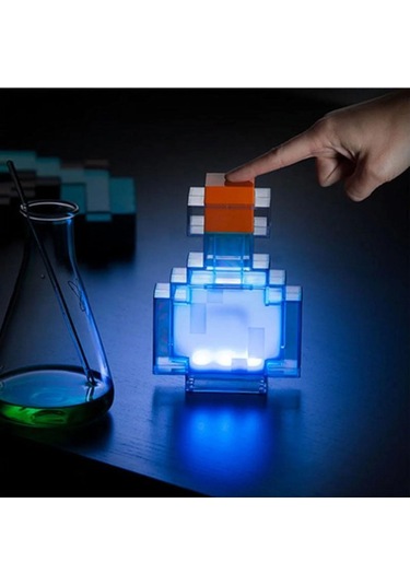 Suofeng Minecraft İkramat Şişesi Led Gece Lambası 7 İnç - Renk Değiştirir, Pixeli Köşeler, Usb Ve Dahili Pil Mavi