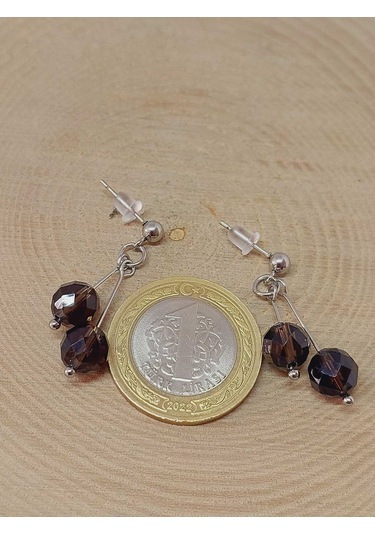 Doğaltaş Silver Çelik Küpe - Dumanlı Kuvars Taşı Kiraz Serisi 55656 Çok Renkli