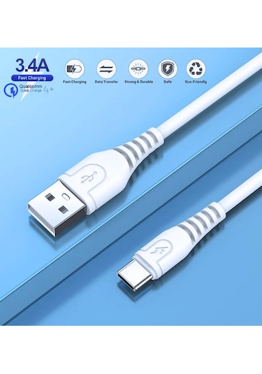 LG Q7+ Uyumlu 3 Metre 3.4 Amper Ultra Hızlı Type-C Şarj Kablosu - İthalatçı Garantili