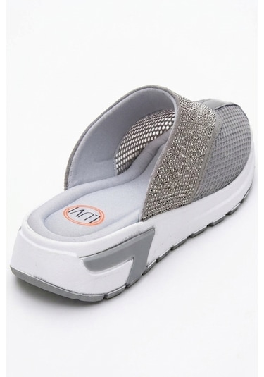Luvishoes Glea Gri Taşlı Fileli Burnu Kapalı Kadın Terlik